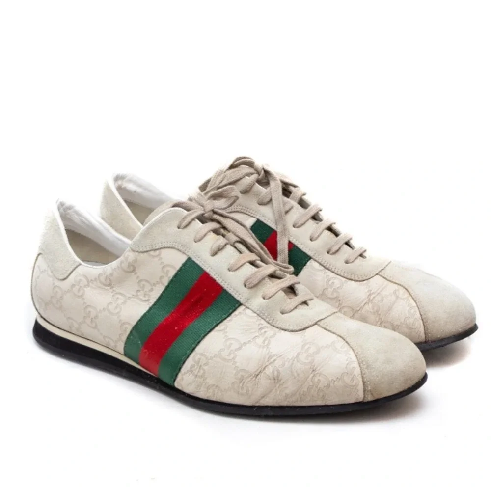 VTG Gucci Sneakers Men's Size US 10.5 Low Top Leather Suede GG Logo